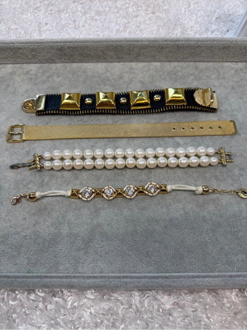 Gold and Pearl Women's Bracelet Bundle- Elegant Mixed Styles One Juicy Couture
